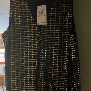 Michael Kors Black/Gold/Metallic Sleeveless Cross Front Top, NWT